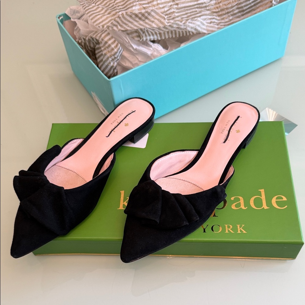 kate spade Black Pointed Toe Bow Slip-On Mules 36.5